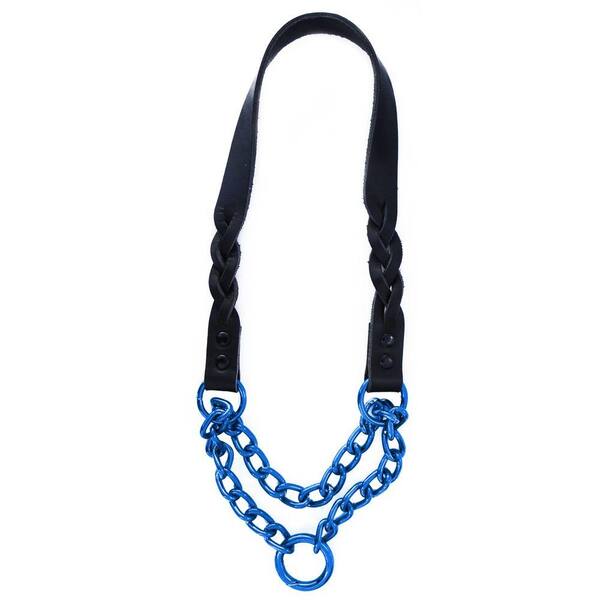 Platinum Pets 15 in. Braided Black Leather Martingale in Blue