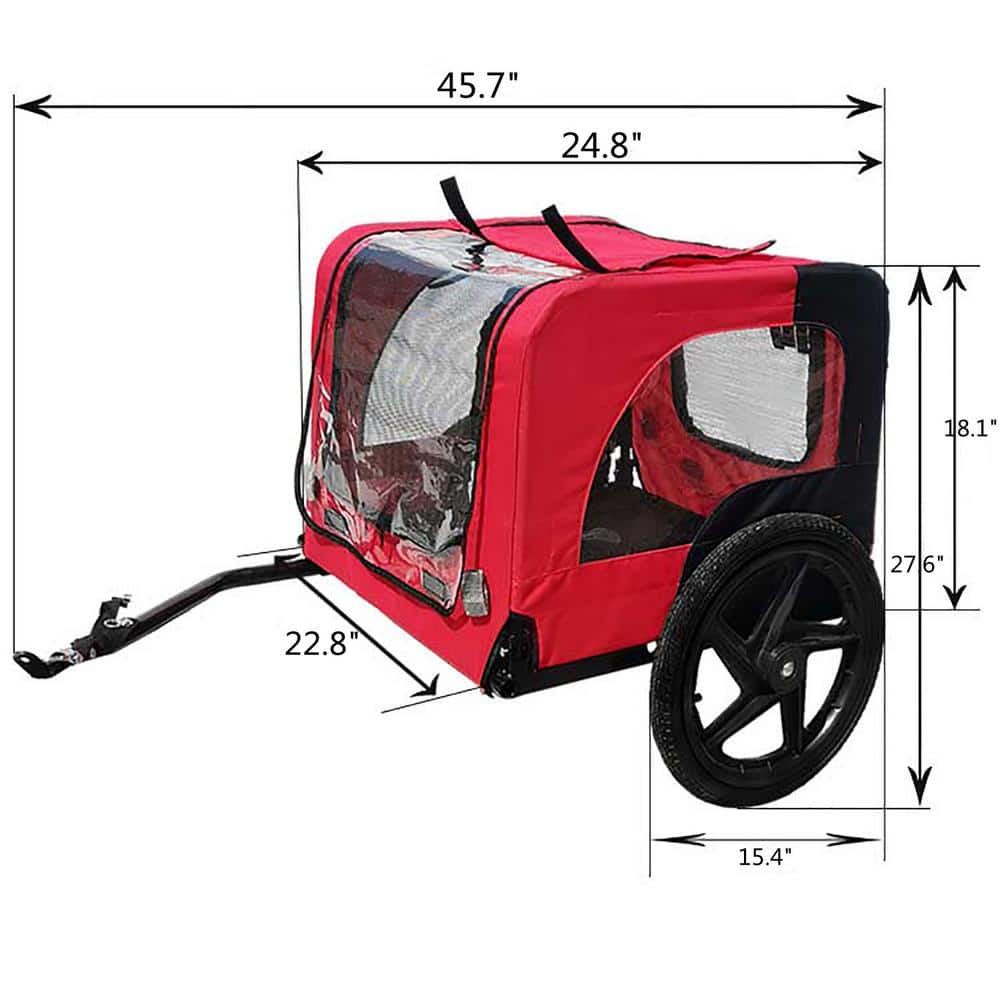 Red Foldable Bicycle Trailer for Small to Medium Pets with Reflectors