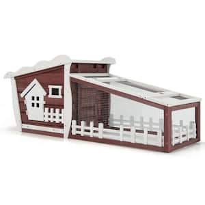 62 in. Wooden Cute Rabbit Hutch Bunny Cage Small Animal House Chicken Coop in Auburn with Removable Tray