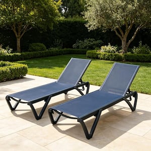 Aluminium 64 in. L Outdoor Lounge Chair 5-Adjustable Position Pool Recliner Set of 2 in Blue