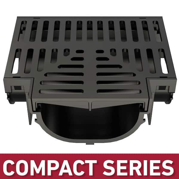 U.S. TRENCH DRAIN Compact Series Tee for 3.2 in. Trench and Channel Drain Systems with Black Grate