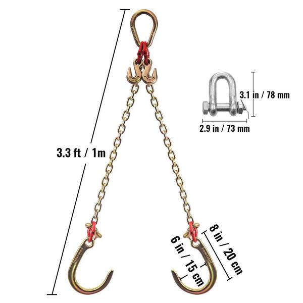 VEVOR J Hook Chain, 5/16 in x 10 ft Bridle Tow Chain, G80 Bridle Transport