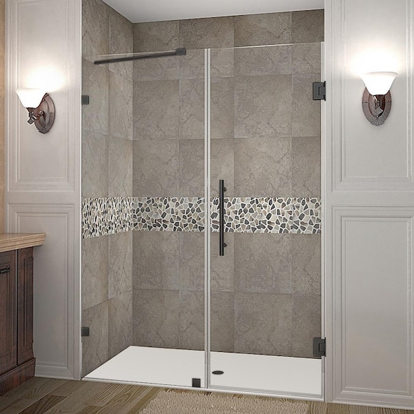 Nautis 57.25 - 58.25 in. x 72 in. Frameless Hinged Shower Door in Matte Black