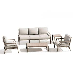 Lamando 5-Piece Aluminum Patio Outdoor Conversation Set with Light Mixed Gray Cushions Sofa