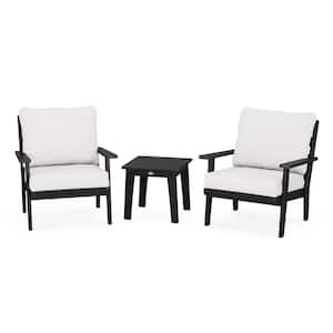 Grant Park Black 3-Piece Plastic Patio Deep Seating Outdoor Lounge Chair Set with Natural Linen Cushions