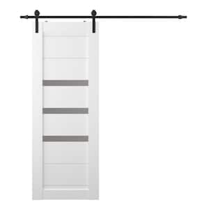 Dora 32 in. x 80 in. 3 Lite Frosted Glass Snow White Finished Composite Core Wood Sliding Barn Door with Hardware Kit
