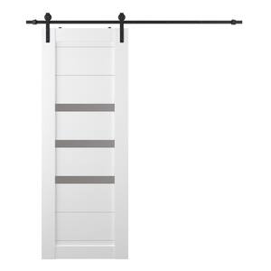 Dora 18 in. x 84 in. 3 Lite Frosted Glass Snow White Finished Composite Core Wood Sliding Barn Door with Hardware Kit