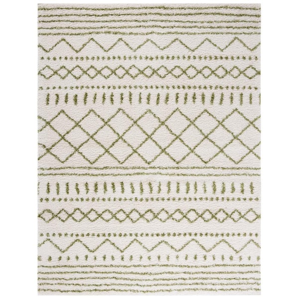Arizona Shag Ivory/Green 9 ft. x 12 ft. Geometric Lodge Area Rug