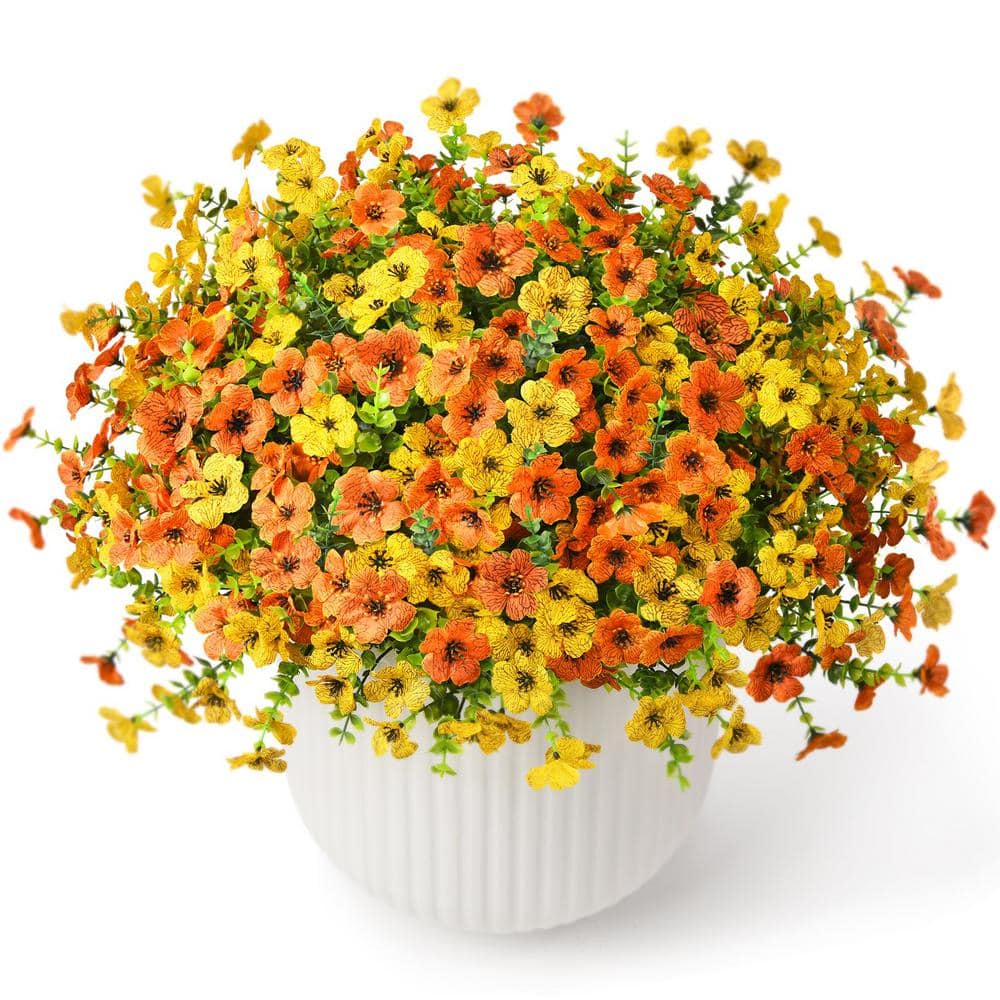 Planters Decor 5 in. Orange Yellow Artificial Daisies Flowering Plants