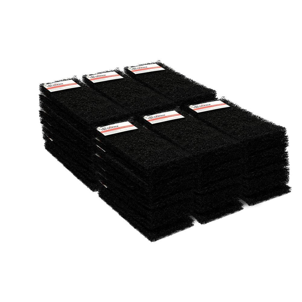 The Tile Doctor 4.5 in. x 10 in. x 1 in. Black Extra Heavy-Duty Water Based Latex Resins Maximum Scrub Power Pads (48-Pack)