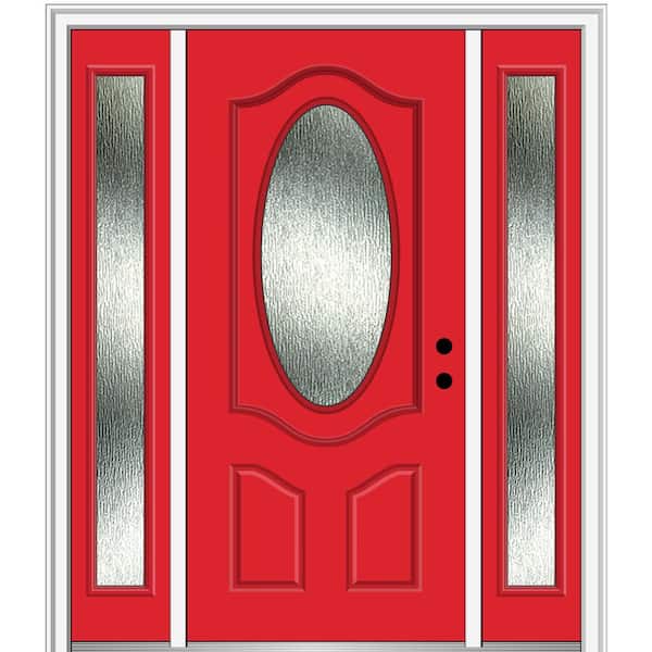 MMI Door 64 in. x 80 in. Left-Hand Inswing Rain Glass Red Saffron Fiberglass Prehung Front Door on 4-9/16 in. Frame