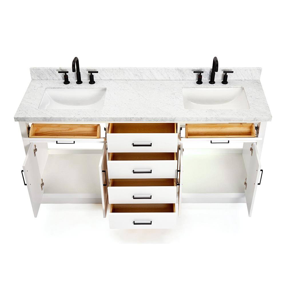 White Double Freestanding Vanity with Marble Top