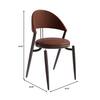 Dark brown leather dining chair with dimension lines indicating height, width, and depth.