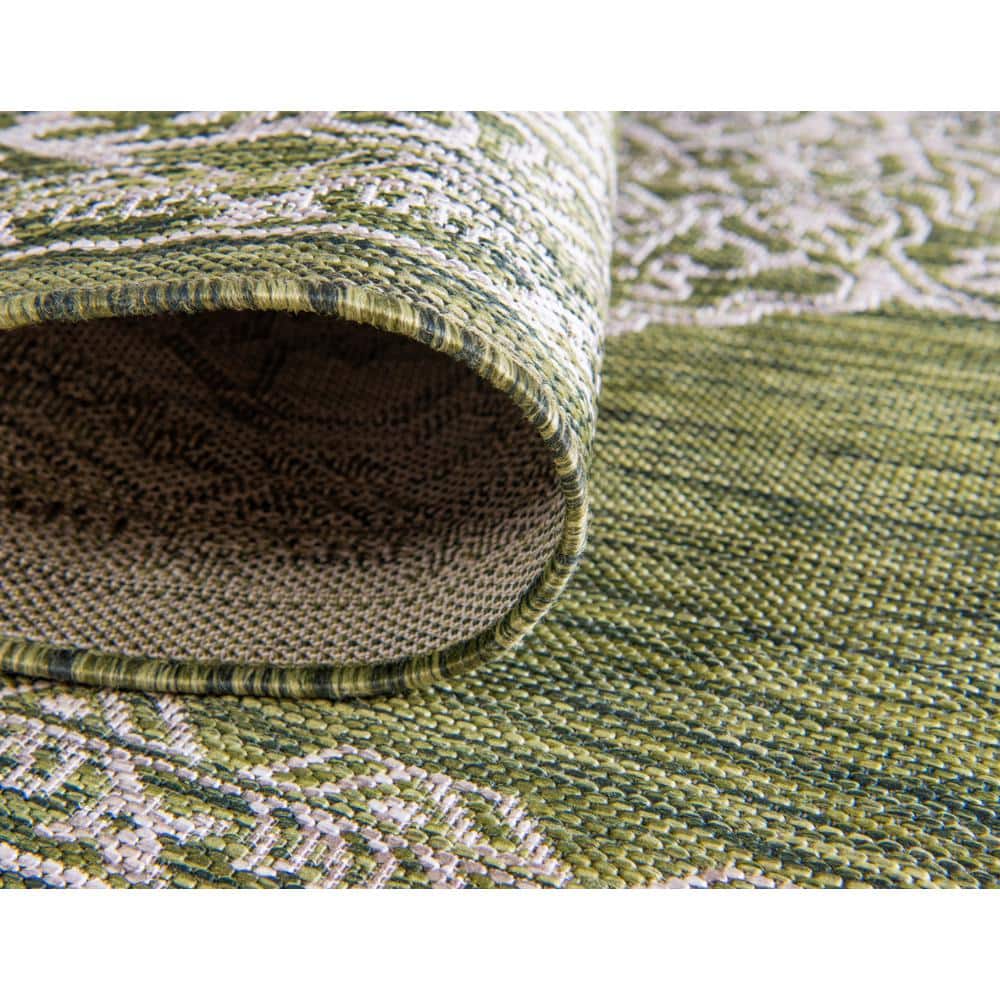 Green Rectangular Stain-Resistant Outdoor Area Rug