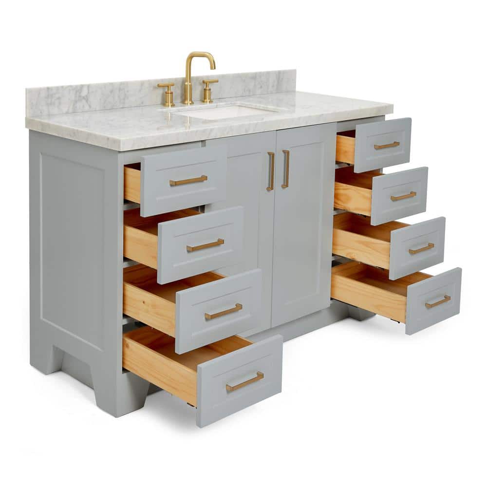 Taylor 55" Grey Wood Freestanding Single Basin Vanity with Marble Top