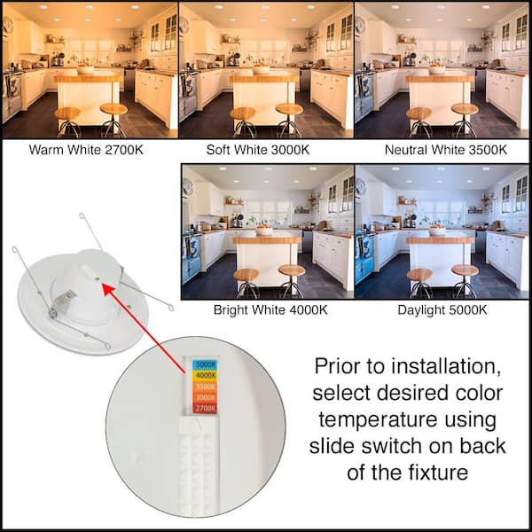 Commercial Electric - 6 in. Adjustable CCT Retrofit Integrated LED Recessed Downlight Trim with Night Light 670LM Kitchen Lighting (8-Pack)