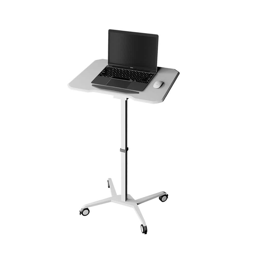 White Adjustable Height Mobile Laptop Stand with Steel Frame