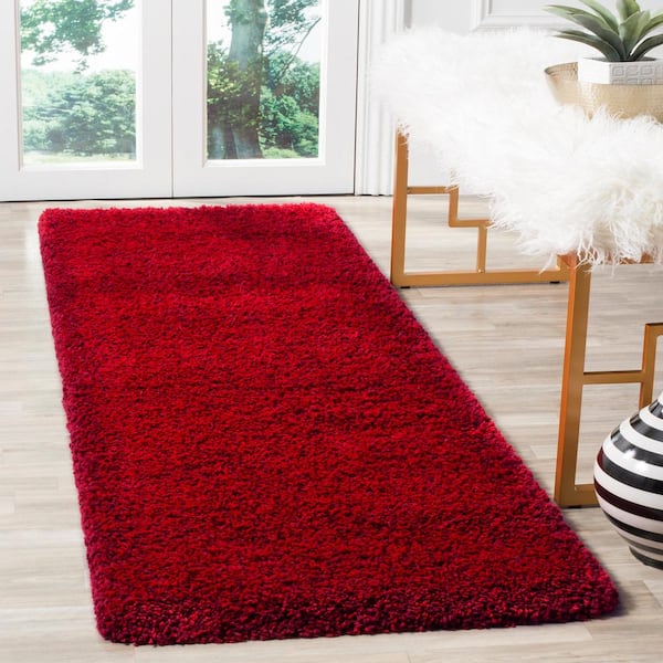 Santa Monica Shag Red 2 ft. x 7 ft. Solid Runner Rug