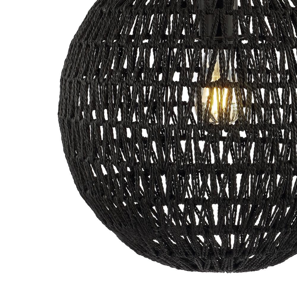 Luna 15.75" Bohemian Modern Black Woven Rattan/Iron LED Pendant