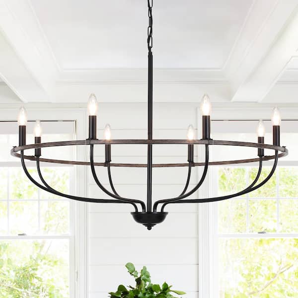 ZJVAIVE 8-Light Natural Modern Hanging Candlestick Linear Chandelier Lighting Fixture for Kitchen Island