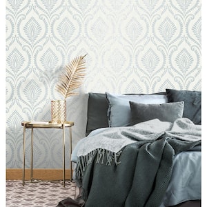 Estelle Light Blue Damask Metallic Non-pasted Vinyl Wallpaper