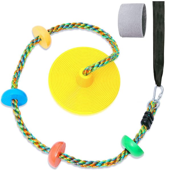 Kids Swing Set with 79 in. Climbing Rope and 48 in. Tree Strap, Colorful Disc Trapeze Bar for Fun and Fitness