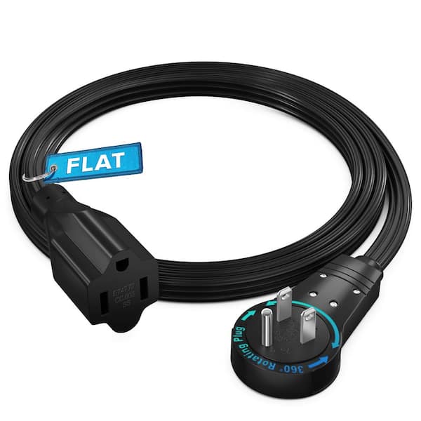 MAXIMM 5 ft. 16/3 Light Duty Indoor Extension Cord with 360° Rotating Flat Plug Flat Wire, 13Amps, Black