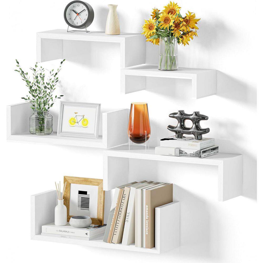 24 in. W x 8 in. D x 30 in. H Washed White Wall Mounted Floating Shelves Set of 5 Bathroom Bedroom Living Room Kitchen price history on PriceWatchPro