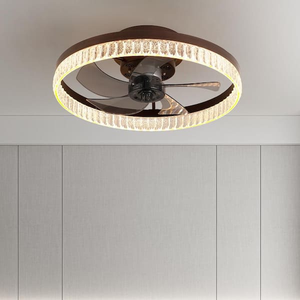 Lasaideal 19.7 in. LED Indoor Brown Bladeless Low Profile Ceiling Fan Flush Mount Smart App Remote Control Dimmable Lighting