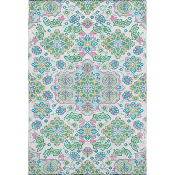 Mayfield Premium Machine Washable Abstract AMF1853 White 5 ft. x 7 ft. 6 in. Area Rug