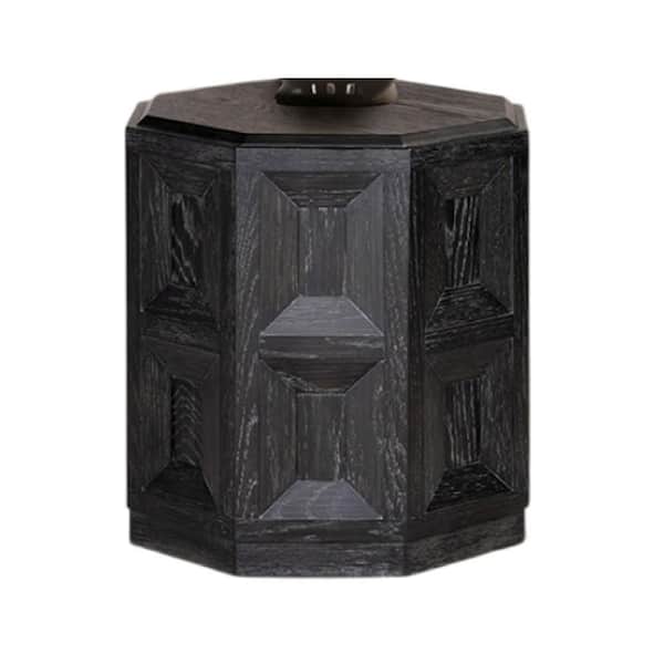 Kizie 20 in. Black Hexagonal Rubberwood Accent End Table