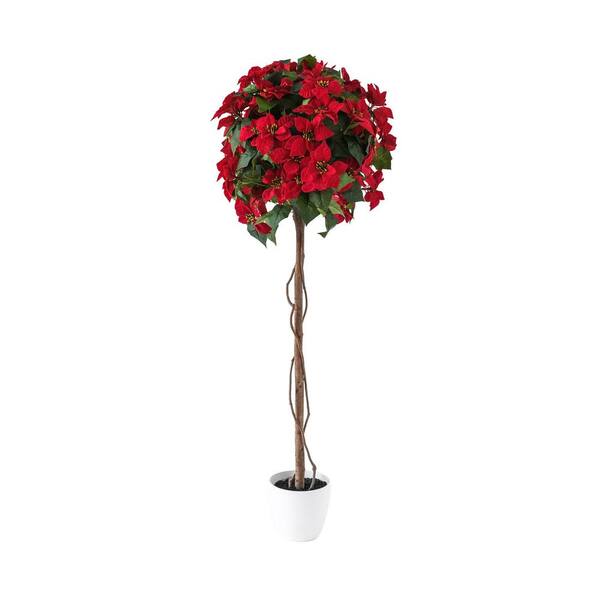 Botaneeka, 59 in. Red Poinsettia Tree Arrangement in White Pot