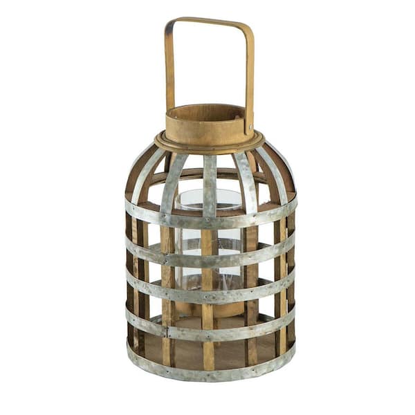 13.4 in. H Silver Metal Decorative Candle Lantern Caged Lantern Holder