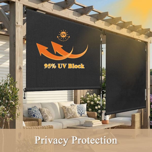 vicllax 9 ft. x 8 ft. Graphite Outdoor Roller Shade with Hand