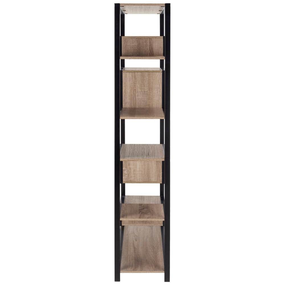 Joanna Transitional Oak and Black Wood Etagere, 32"W x 12"D x 62"H