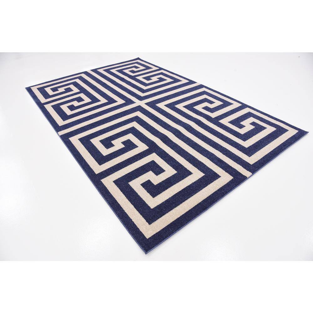Navy Blue Geometric 6' x 9' Handmade Synthetic Area Rug