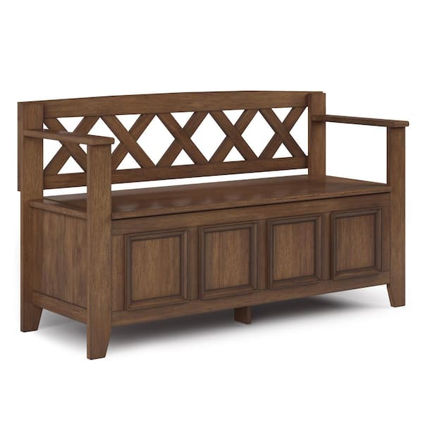 Simpli Home Amherst Rustic Natural Aged, Rustic Wooden Benches With Backs