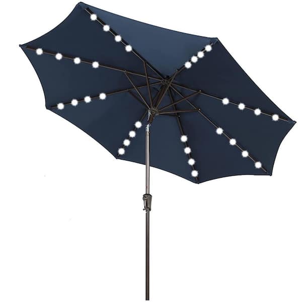 Unbranded 9 ft. Market Patio Umbrella in Dark Blue with 32 LED Lights