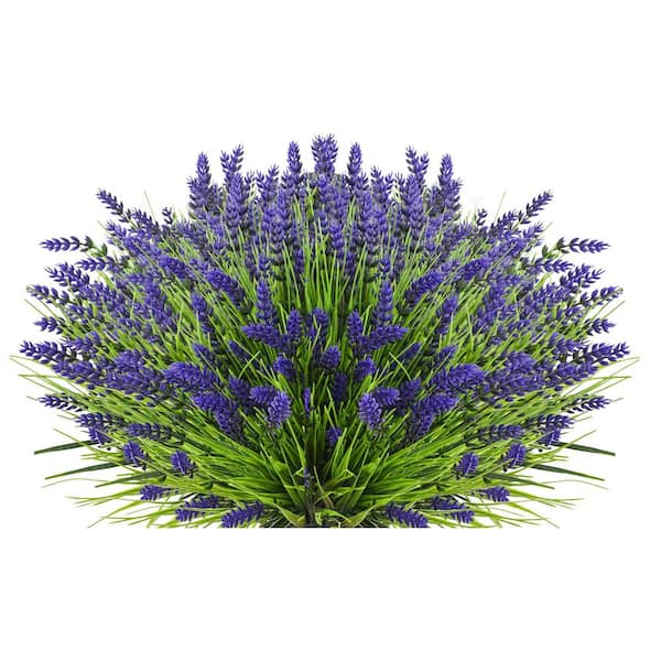 Outdoor Artificial Lavender Flowers 14 in. Purple Fake Plants UV Resistant Shrubs for Porch Garden Yard Decor 22-Piece