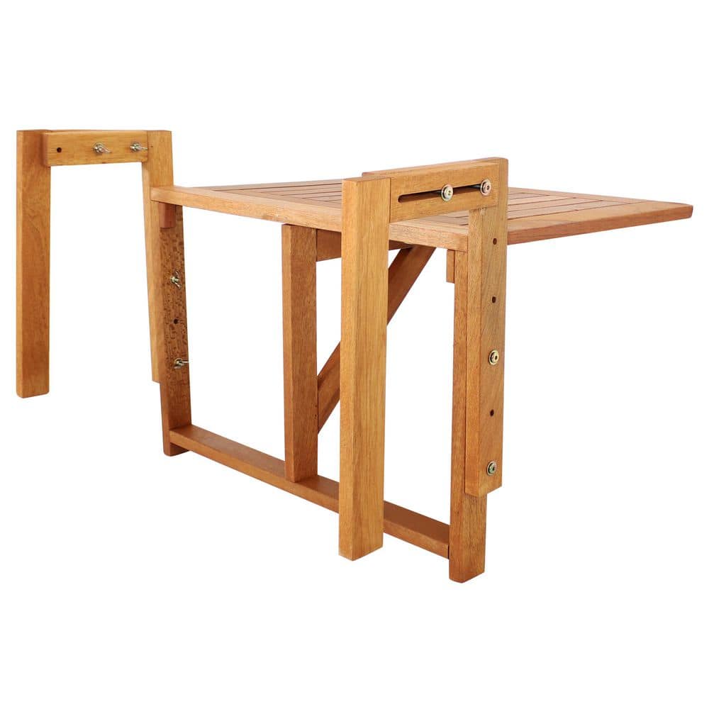 Sunnydaze Brown Meranti Wood Folding Balcony Table