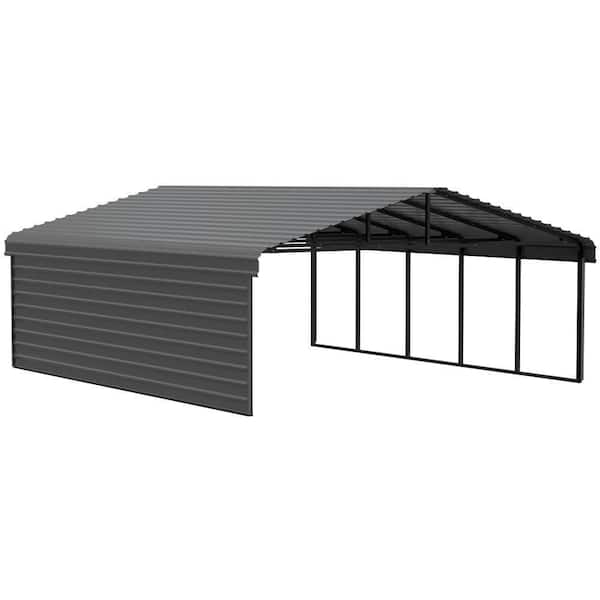 Arrow 20 ft. W x 24 ft. D x 7 ft. H Charcoal Galvanized Steel Carport with 1-Side Wall Kit