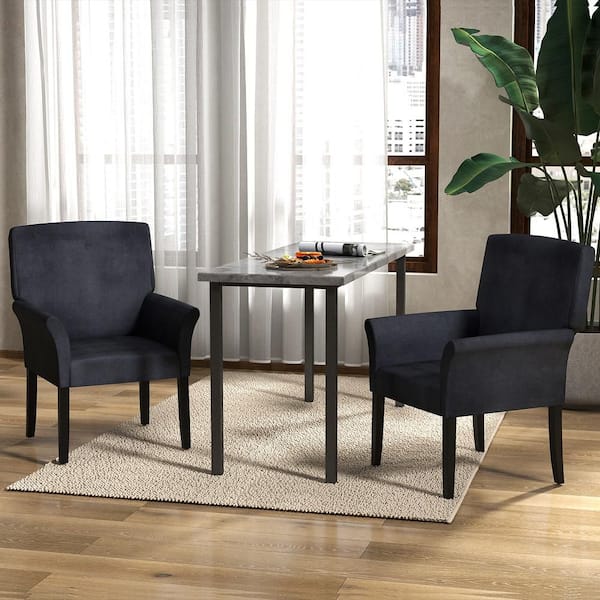 Ergonomic Arm Chair Velvet Upholstered Guest Chair Home Office in Black (Set of 2) with Wooden Legs