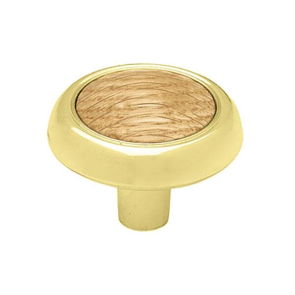 Liberty 1-1/4 in. Polished Brass with Oak Insert Cabinet Knob