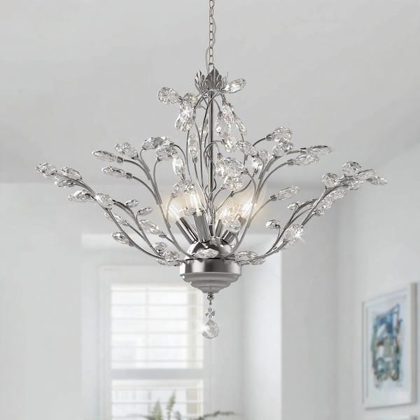 4-Light 18 in. Nickel Crystal Vintage Tiered Dimmable Chandeliers Dining Kitchen Ceiling Lights Foyer Bedroom Lighting