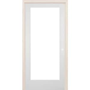 24 in. x 80 in. Left-Handed Full Lite Clear Glass Solid Core White Primed Wood Single Prehung Interior Door
