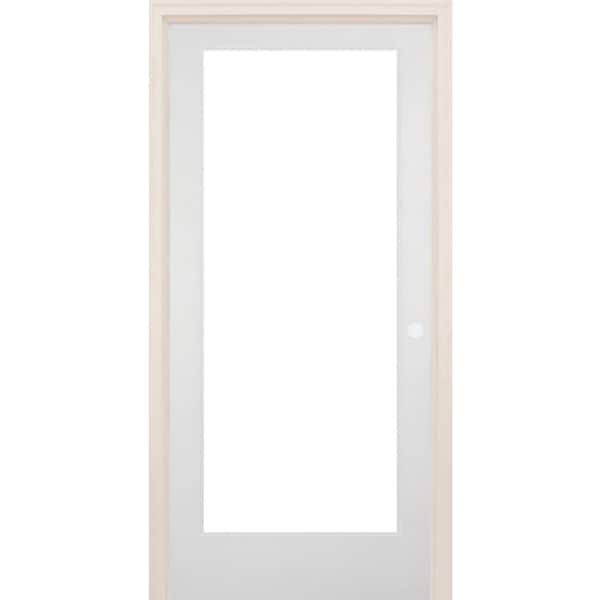 Builders Choice 24 in. x 80 in. Left-Handed Full Lite Clear Glass Solid Core White Primed Wood Single Prehung Interior Door