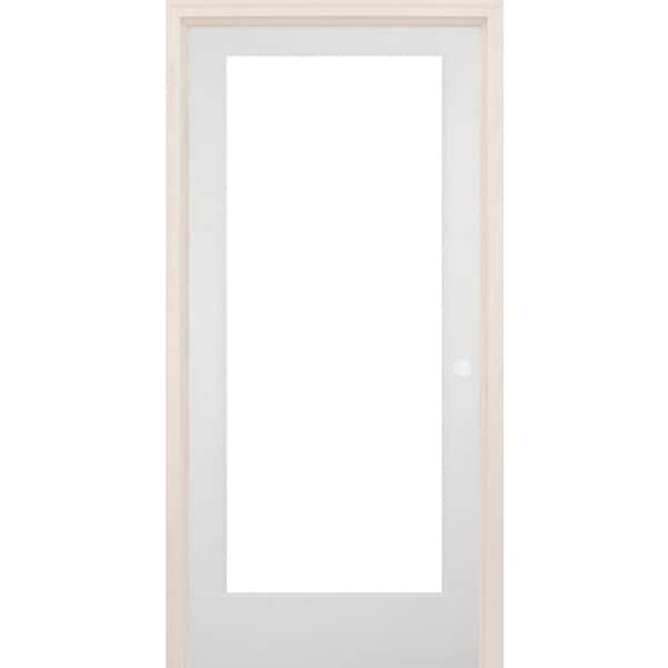28 in. x 80 in. Left-Handed Full Lite Clear Glass Solid Core White Primed Wood Single Prehung Interior Door