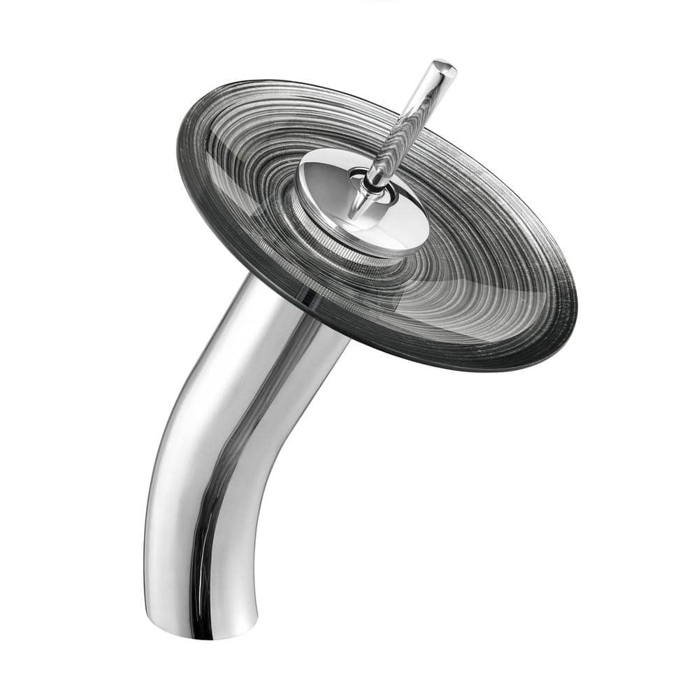 Smoky Gray Rectangular Glass Vessel Sink with Waterfall Faucet