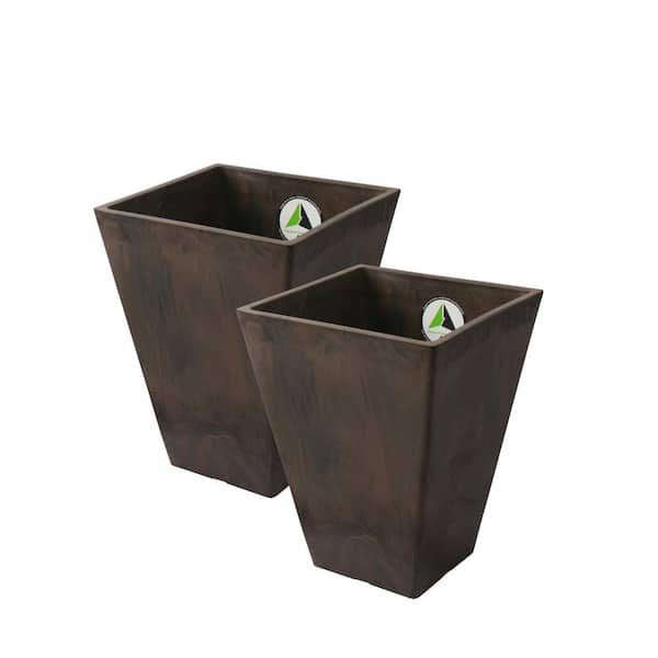 Unbranded Valencia 11.5 x 14 in. H Brown Marble Plastic Square Planters (2-Pack)