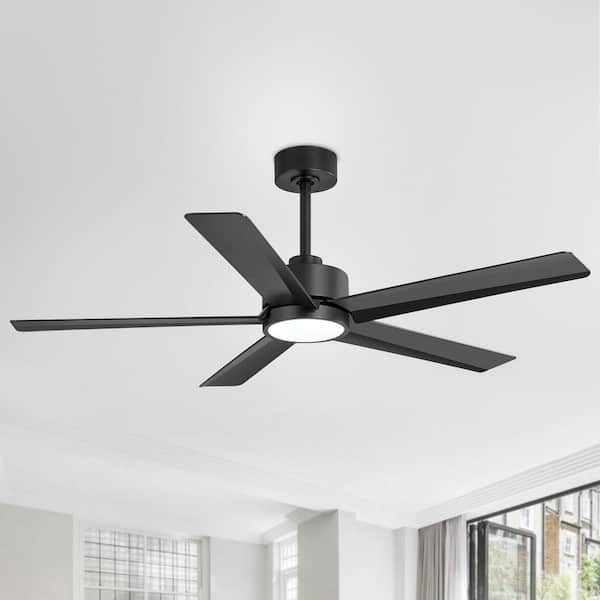 Silvester 52 in. Indoor Black Ceiling Fan with Color-Changing LED Light, Downrod, Unique Blade Design and Remote